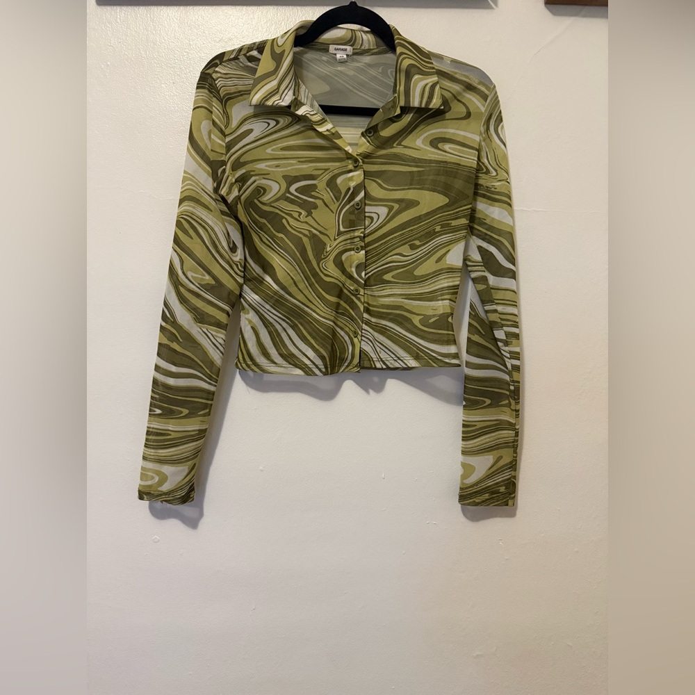 mesh green long sleeve top